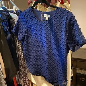 Maison Jules navy blue textured short sleeve blouse size small